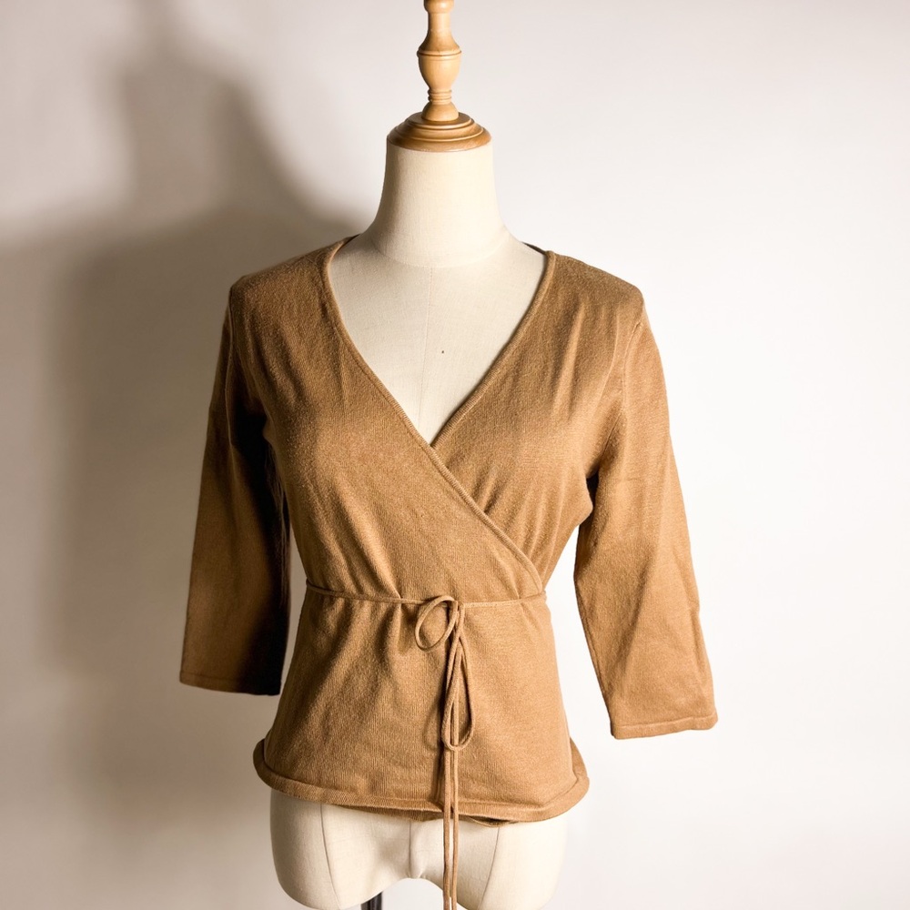 Y2K INC Ballet Camel Faux Wrap Stretch Knit Sweater Medium